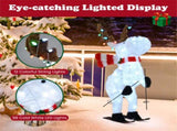 44" Animated Skiing Christmas Reindeer - 98 Cold White LEDs 12 Color String Lights, Red Scarf 51142454