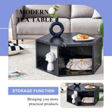 ZUN Hexagonal MDF coffee table, characteristic pattern stickers, multi-hole design to give more storage W1151P200318