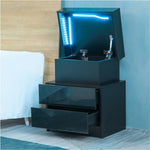 ZUN LED Nightstand Modern Black Nightstand with Led Lights Wood Led Bedside Table Nightstand with 2 High 52422829