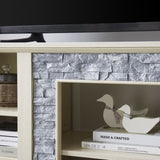 Mantel Stone TV Media Stand with with Faux Stacked Stone Surround, Modern Entertainment Console with W1758P187685