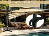 10ft Beige Hanging Cantilever Patio Umbrella Square Shape Aluminum Cross Base Tilt 360-Degree 82353918