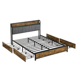 ZUN Queen Size Bed Frame, Storage Headboard with Charging Station and 4 Storage Drawers,LED Lights , W2297P218132