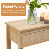 Boho Style Rattan Console Table with 3 Drawers and Open Storage Shelf, Entryway Table Narrow Long 15733776