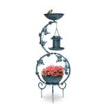 ZUN 37.8 inch Bird Bath and Solar Bird Feeders Combo with Flower Planter Pedestal, Weather Resistant 30522581