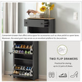 ON-TREND Functional Entryway Organizer with 2 Flip Drawers, Wood Grain Pattern Top Shoe Cabinet with WF308547AAE