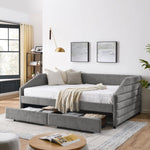 ZUN Queen Size Daybed with Two Drawers Trundle Upholstered Tufted Sofa Bed, Linen Fabric, Grey 19930136