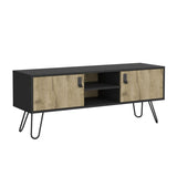 ZUN Huna Hairpin Legs TV Stand, Dual-Tone with 2 Doors and Open Shelves B200P173203