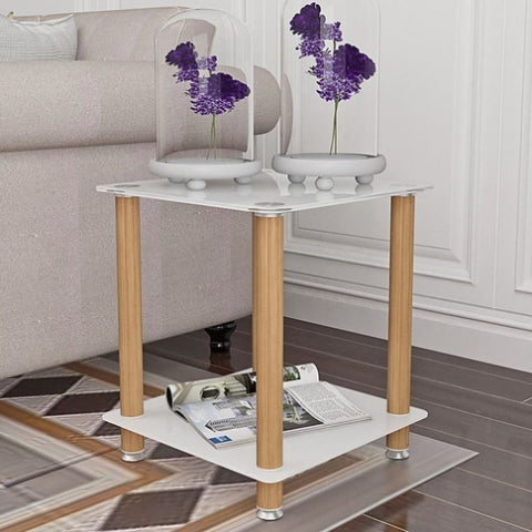 ZUN 2-Piece White+Oak Side Table , 2-Tier Space End Table ,Modern Night Stand, Sofa table, Side Table 88429207