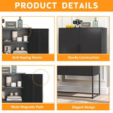 Heavy Duty Metal Buffet Sideboard Modern Steel Storage with 2 Shelves, Free Standing Accent GL-W2735P186336