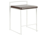 Contemporary Stackable Counter Stool in White with Brown Faux Leather Cushion - Set of 2 B202P222381