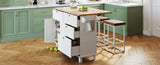 ZUN Farmhouse Kitchen Island Set with Drop Leaf and 2 Seatings,Dining Table Set with Storage Cabinet, 25003756