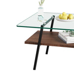 ZUN Rectangle Coffee Table, Tempered Glass Tabletop with Black Metal Legs, Modern Table for Living Room 54832432