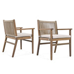 ZUN Outdoor Dining Chairs Set of 2, Acacia Wood Patio Armchair with Rope Design Back and Water Repellent N779P224995B