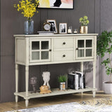 TREXM Sideboard Console Table with Bottom Shelf, Farmhouse Wood/Glass Buffet Storage Cabinet Living WF193444AAE