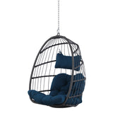 ZUN Outdoor Wicker Rattan Swing Chair Hammock chair Hanging Chair with Aluminum Frame and Dark Blue W34965383