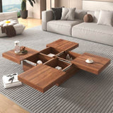 ZUN Square Marble Veneer Coffee Table Sliding Top with Storage in Walnut 39.4'' WF322094AAD