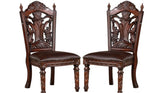 Traditional 2pcs Side Chairs Brown Cherry Leatherette Seats Faux Wood Carved Details Formal Solid B011P234703