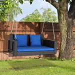 ZUN 49in Black Rattan Blue Cushion Rattan Swing Chair（Swing frames not included） 61313837