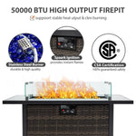 ZUN Outdoor Fire Pit 50,000 BTU Propane Gas Fire Table with Lid Fireplace with Glass Wind Guard Wicker W213P266078