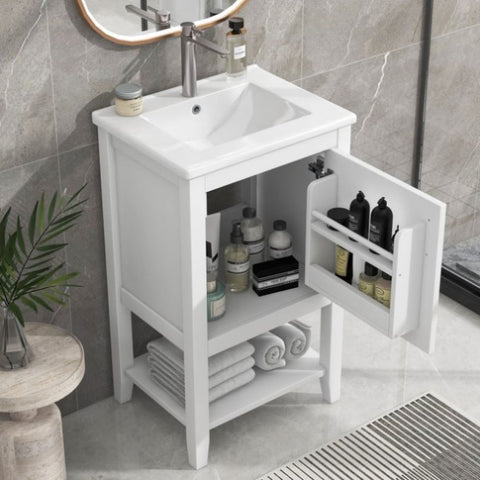 ZUN 20" Bathroom Vanity with Sink, Bathroom Cabinet with Soft Closing Door, Storage Rack and Open Shelf, WF308492AAK
