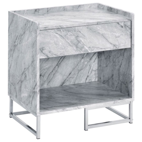 ZUN White Printed Faux Marble and Chrome Accent Table B062P181410