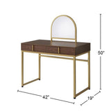 2 Drawers Vanity Desk with Mirror and Jewelry Tray, Walnut and Gold B016P317505