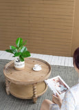 D29.7" x 16.5"Round 2-Tiered Side Tabel, Natural End Tabel for Lving Room Bedroom Entryway, Brown W2078P155914