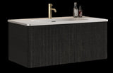 U058-Etna36W-308 Etna 36" Striped Brushed Black Oak Floating Bathroom Vanity with White Ceramic W1865P218041