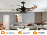 48" Black Remote Control Ceiling Fan Light Industrial 4-Blade Fan with Cage Design and Adjustable W1340P272387
