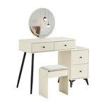 ZUN Fluted Makeup Vanity Desk with Round LED Mirror and Lights, Modern Glass Top Big Vanity Table with 4 00311873