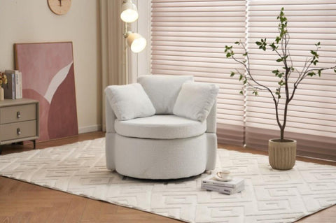 ZUN Fabric Swivel And Storage Chair With Back Cushion For Living Room,Ivory 07441234