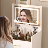3 in 1 Vanity Desk with open Top Mirror,Small Make Up Vanity Set with Visible Glass Desktop,Compact W509P238992