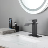 Waterfall Spout Bathroom Faucet,Single Handle Bathroom Vanity Sink Faucet TH1008MB