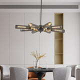 ZUN Modern Industrial Sputnik Chandelier, 8-Light Black and Gold Metal Pendant Light with Mesh Shades, W1340P233175