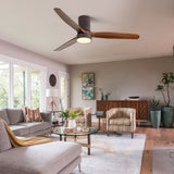52 Inch Flush Mount Ceiling Fan with LED Light and Remote Control Solid Wood Blades 85783456