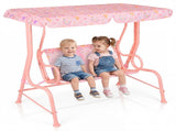 2-Seater Kids Patio Swing with Adjustable Canopy & Safety Belts Outdoor Toddler Swing Bench - PINK 49160533