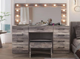 Vanity Desk Set with Large Lighted Mirror and Powre Outlet, Glass Top Makeup with 9 Drawers, 52234192