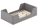 Gray Upholstered Toddler Bed Velvet Wooden Slat Frame for Kids No Mattress 56376470