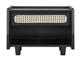 Black Nightstand with Rattan Detail, MDF Solid Wood, Modern Bedroom Storage, Open Shelf & Drawer, N770P374577B