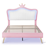 Full Size Upholstered Bed Frame with LED Lights,Modern Upholstered Princess Bed With Crown WF307962AAH
