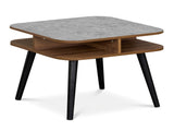 Faux Marble Side Table with 4-Sided Storage Shelves, 24" Square End Table for Living Room Bedroom 15029922