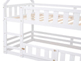 Twin over Twin House Bunk Bed with Fence and Door, White WF313047AAK