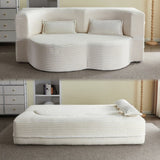 Modern Floor Sofa with 2 Pillows,Convertible Plush Corduroy Foam-Filled Sleeper Sofa Bed,15" Full W1885P347080