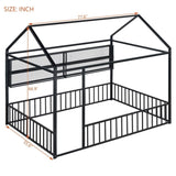 Full Size Metal Bed House Bed Frame with Fence and Shelves, Black N737P175361B