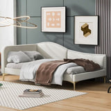 Twin Size Upholstered Daybed with Headboard and Armrest, Support Legs, Beige WF318293AAM