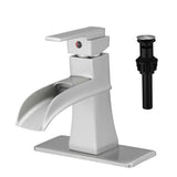 Sink Faucet With Deck Plate Waterfall Brushsed with Pop Up Drain and Supply Lines Bathroom faucets W1932P179348