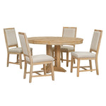 ZUN 5-Piece Set Extendable Round Table and 4 Upholstered Chairs Farmhouse Set for Kitchen, 79599093