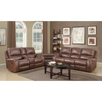 ZUN Achern Brown Leather-Air Nailhead Manual Reclining Sofa and Loveseat with Storage Console and USB T2574P198807