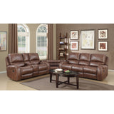 ZUN Achern Brown Leather-Air Nailhead Manual Reclining Sofa and Loveseat with Storage Console and USB T2574P198807