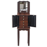 ZUN Standing Jewelry Armoire with Mirror, 5 Drawers & 6 Necklace Hooks, Jewelry Cabinet Chest with Top 95157130